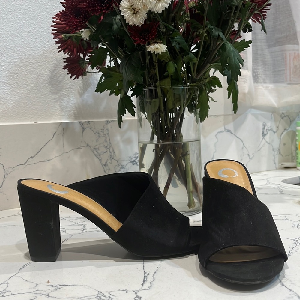 Size 8.5 black suede chunky heels